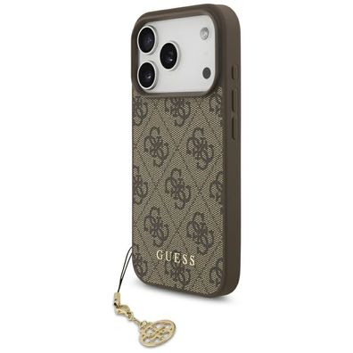 Hülle Case iPhone 17 Pro Guess MagSafe Kunstleder braun mit Kette goldfarbig