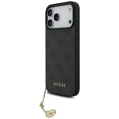 Hülle Case Guess iPhone 17 Pro Max MagSafe Kunstleder grau mit Kette goldfarbig