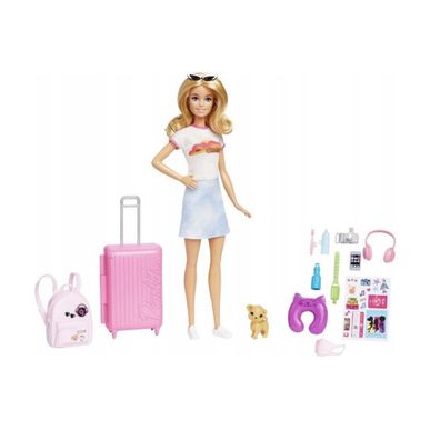 Barbie-Puppe, eise-Barbie mit blonden Haaren, 10 + Reisezubehör, Aufkleber, Koffer