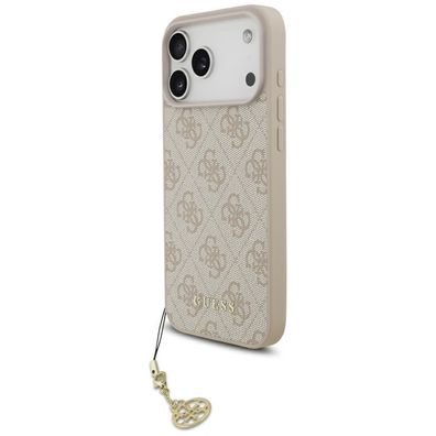 Hülle Case Guess iPhone 17 Pro Max MagSafe Kunstleder rosa mit Kette goldfarbig
