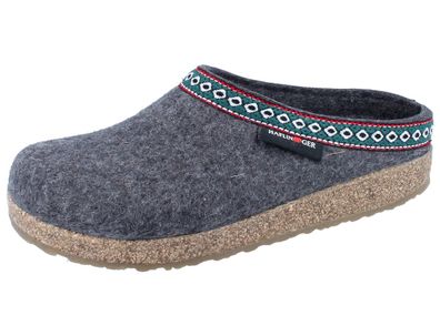 Haflinger Grizzly Franzl Damen Hausschuhe Clog grau anthrazit/Wollfilz