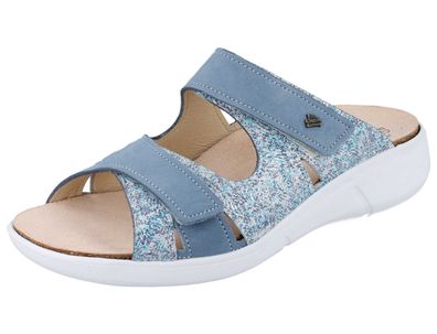 FINN Comfort Palau Damen Pantolette Hausschuhe hellblau gemustert Leder