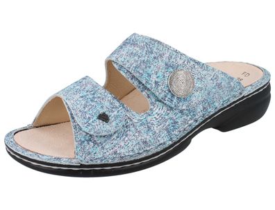 FINN Comfort Sansibar Damen Pantolette Hausschuhe hellblau geprägtes Leder
