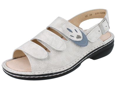 FINN Comfort Saloniki Damen Sandale Sandalette beige blau genarbtes Glattleder