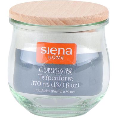 SIENA HOME Tulpe-Glas "Cucinare" HD 370 ml Weck-Glas, Buchenholz-Deckel