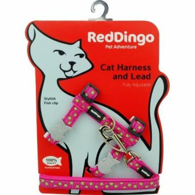 Geschirr RD mit Leine - Katze- Stars Lime/Hot Pink