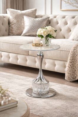 Beistelltisch Rund Glas Chrom 51cm - Strukturglas Tisch Modern Elegant Luxus