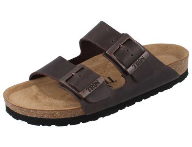 TRON Pampelonne normal Damen Herren Tieffußbett Pantolette dunkelbraun Nubukleder