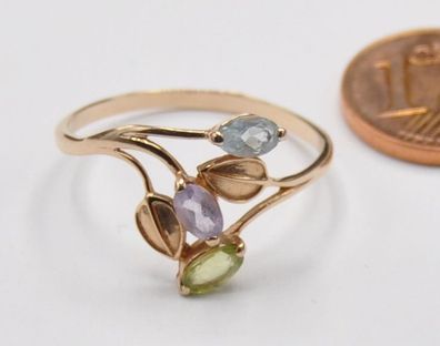 Rotgold Rosegold Multi Color Stein Peridot Amethyst Aquamarin Ring 585 Gold