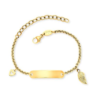 Herzengel Gravur Armband Edelstahl Goldplattiert HEBS-ID-WING-G