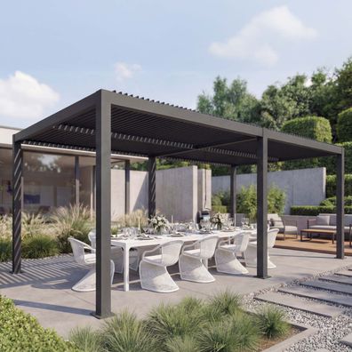 Pergola HWC-L46, Gartenpavillon Lamellen-Pavillon, 10cm-Aluminium-Gestell, 3x6m