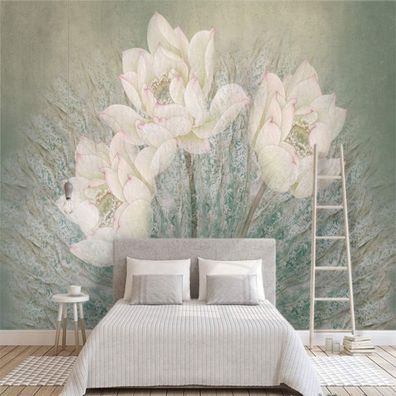 Vlies Fototapete Wandtapete Wandbilder Handgemaltes Lotusblumen Ölgemälde 4493