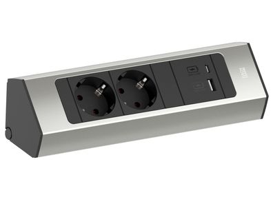 Ecksteckdose Casia Küchensteckdose Edelstahloptik Kombisteckdose USB A & C