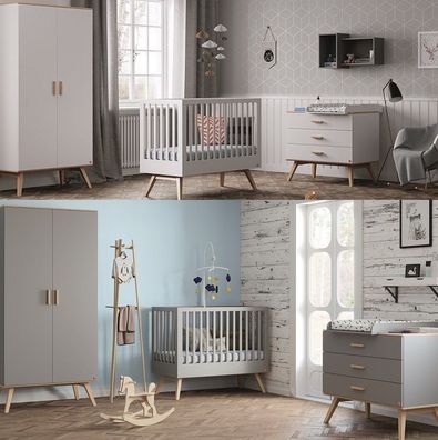 Babyzimmer Kinderzimmer Set komplett NICOLE weiß grafit Schrank Kommode Bett