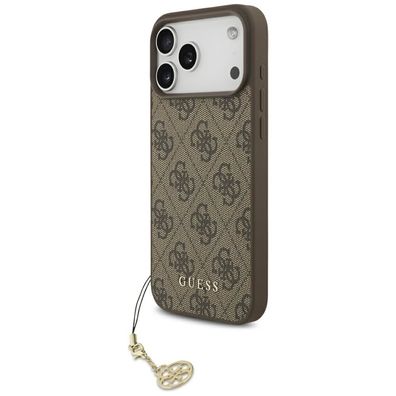 Hülle Case iPhone 17 Pro Max Guess MagSafe Kunstleder braun mit Kette goldfarbig