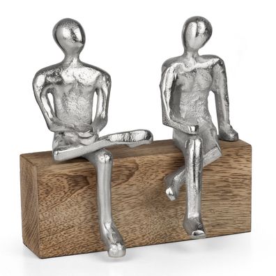 Dekofigur Freunde gemeinsam sitzend modern auf Holzblock 15 x 7,5 x 14,5 cm - abstrak
