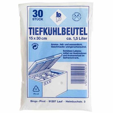 bingo-plast Tiefkühlbeutel 1,5 l, 15 x 30 cm, 30 Stück