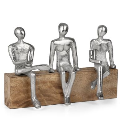 Dekofigur 3 sitzende Personen Freunde Familie gemeinsam auf Bank 22,5 x 8 x14,5 cm Sk