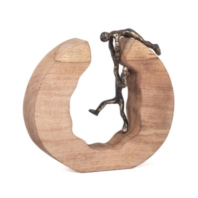 Skulptur Teamwork Teamarbeit 29x28cm Holzdeko Modern Wohnzimmer