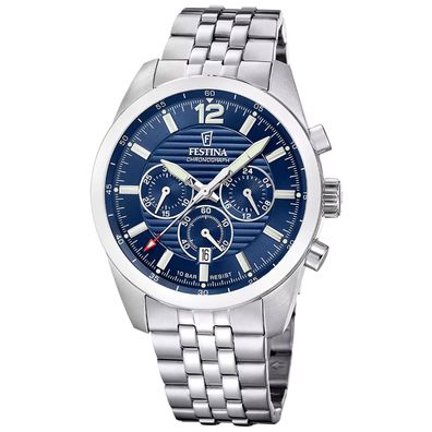 Festina Herrenuhr Chronograph Stahl/Blau F20742/1