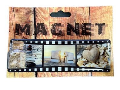 Maritimer Panorama-Magnet mit echtem Dekosand & Muscheln