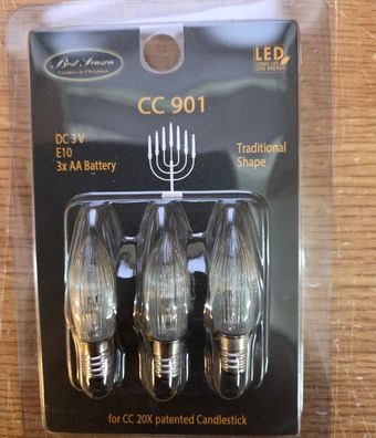 CC901 Spezial LED Leuchtmittel E10 3er Riffel Glas DC 3V für Batterieleuchter