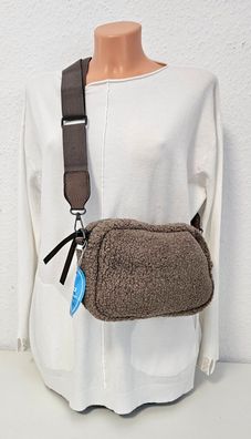 Bauchtasche Gürteltasche Brusttasche Cross Body Bag Teddyfell uni Gurt Taupe