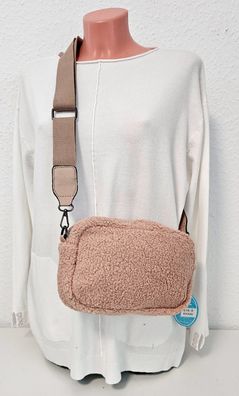 Bauchtasche Gürteltasche Brusttasche Cross Body Bag Teddyfell uni Gurt Beige