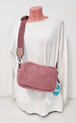 Bauchtasche Gürteltasche Brusttasche Cross Body Bag Teddyfell uni Gurt Altrosa