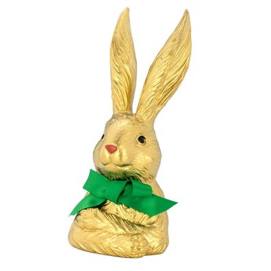 Deko Osterhasenfigur 20.8 cm goldfarben Kunststein Hasen-Büste & grüner Schleife
