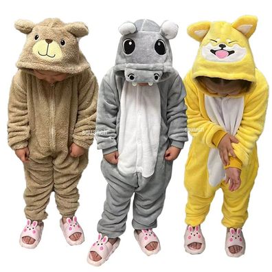 Nilpferd Hund Bar Onesie Kinder Tier Cosplay Pyjamas Plusch Winter Flanell