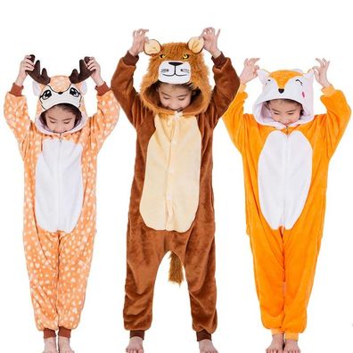 Lowe Fuchs Hirsch Onesie Kinder Tier Cosplay Pyjamas Plusch Weihnachten