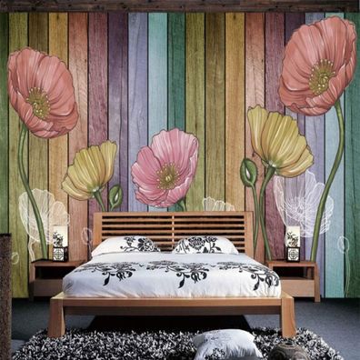 Vlies Fototapete Wandtapete Wandbilder Handgemaltes Tulpenporträt Hölzernes 4502