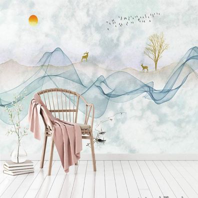 Vlies Fototapete Wandtapete Wandbilder Abstrakte Landschafts und Hirschen 4508