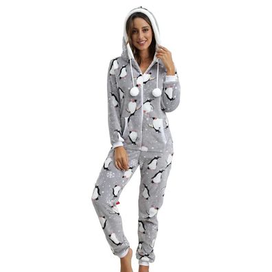 Tierdruck Onesie Damen Tier Cosplay Pyjamas Plusch Flanell Winter Reibverschluss