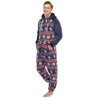 Elch Print Onesie Herren Tier Cosplay Pyjamas Plusch Flanell Winter Reibverschluss
