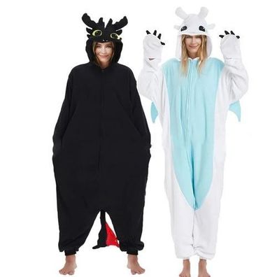 Drache Onesie Damen Herren Tier Cosplay Pyjamas Plusch Halloween Reibverschluss