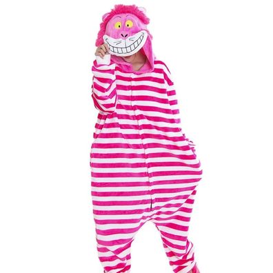Cheshire Katze Onesie Damen Erwachsene Tier Cosplay Pyjamas Plusch Winter Streifen