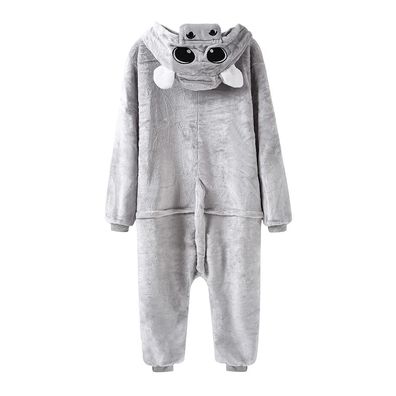 Nilpferd Onesie Damen Herren Tier Cosplay Pyjamas Plusch Grau Slipper