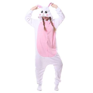 Hase Kigurumi Onesie Damen Tier Cosplay Pyjamas Plusch Fleece Winter Rosa Weib