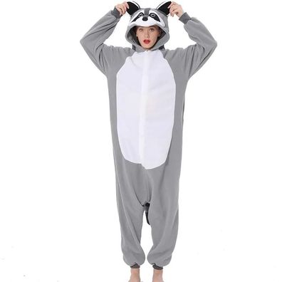 Waschbar Onesie Erwachsene Damen Herren Tier Cosplay Pyjamas Plusch Geburtstag