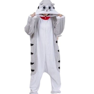 Chi Katze Onesie Erwachsene Damen Herren Tier Cosplay Pyjamas Plusch Flanell