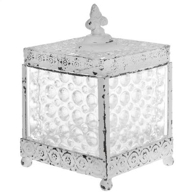 Metallbox mit Glas Leyla Antik Weiß