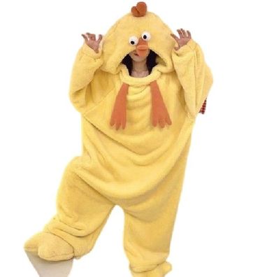 Gelbes Kuken Onesie Damen Tier Cosplay Pyjamas Plusch Flanell Homewear Schlafanzug