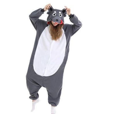Wolf Kigurumi Onesie Damen Tier Cosplay Pyjamas Plusch Weihnachten Halloween