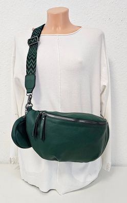 Bauchtasche Gürteltasche Cross Body Bag Kunstleder bunter Gurt extra Tasche Grün