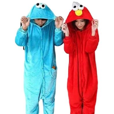 Cookie Monster Elmo Onesie Erwachsene Tier Cosplay Pyjamas Plusch Kapuze
