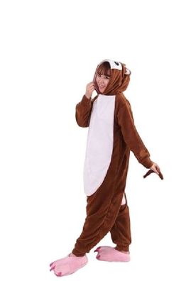 Brauner Affe Onesie Erwachsene Damen Herren Tier Cosplay Pyjamas Plusch Fleece