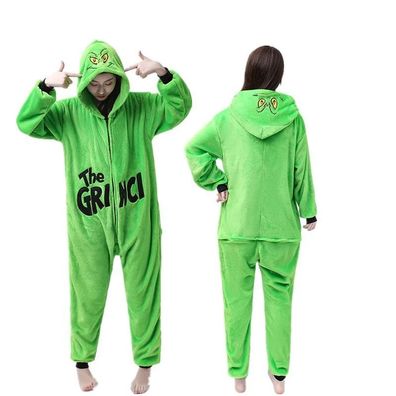 Gruner Grinch Monster Onesie Erwachsene Tier Cosplay Pyjamas Plusch Halloween
