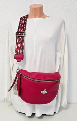 Bauchtasche Umhängetasche Crossbody Bag Kunstleder bunter Gurt Biene Rot
